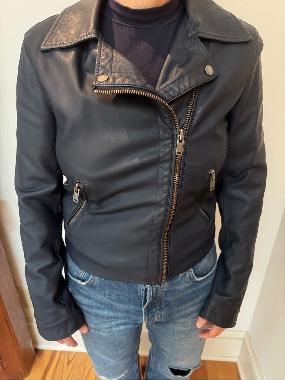 Anthropologie Classic Black Faux Leather Moto Jacket - Women's size 8